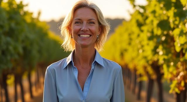 Donna sorridente di 40-50 anni che fa una passeggiata in un parco assolato, simboleggiando salute femminile