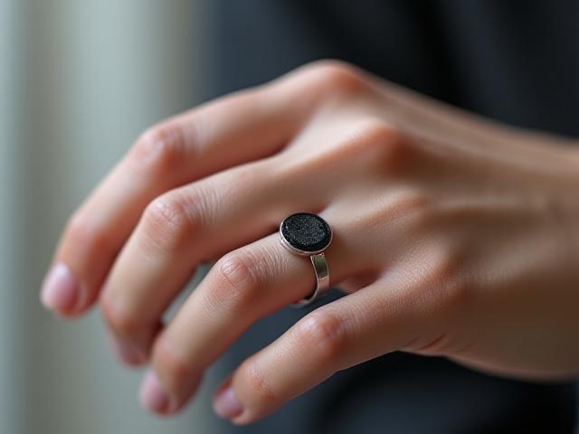 Oura Ring 3 al dito su sfondo neutro